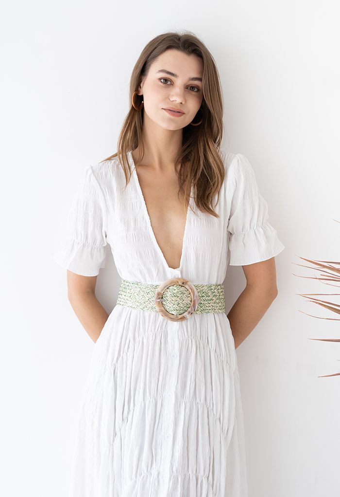 Marble Buckle Woven Raffia Belt
