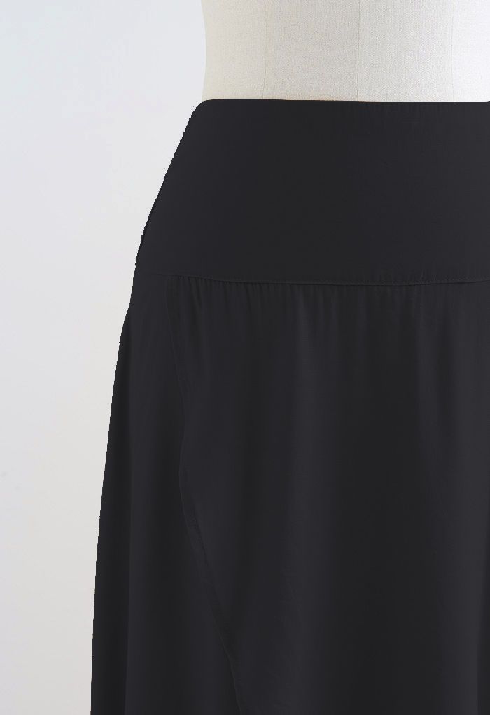 Lazy Summer Flap Front Hi-Lo Maxi Skirt in Black