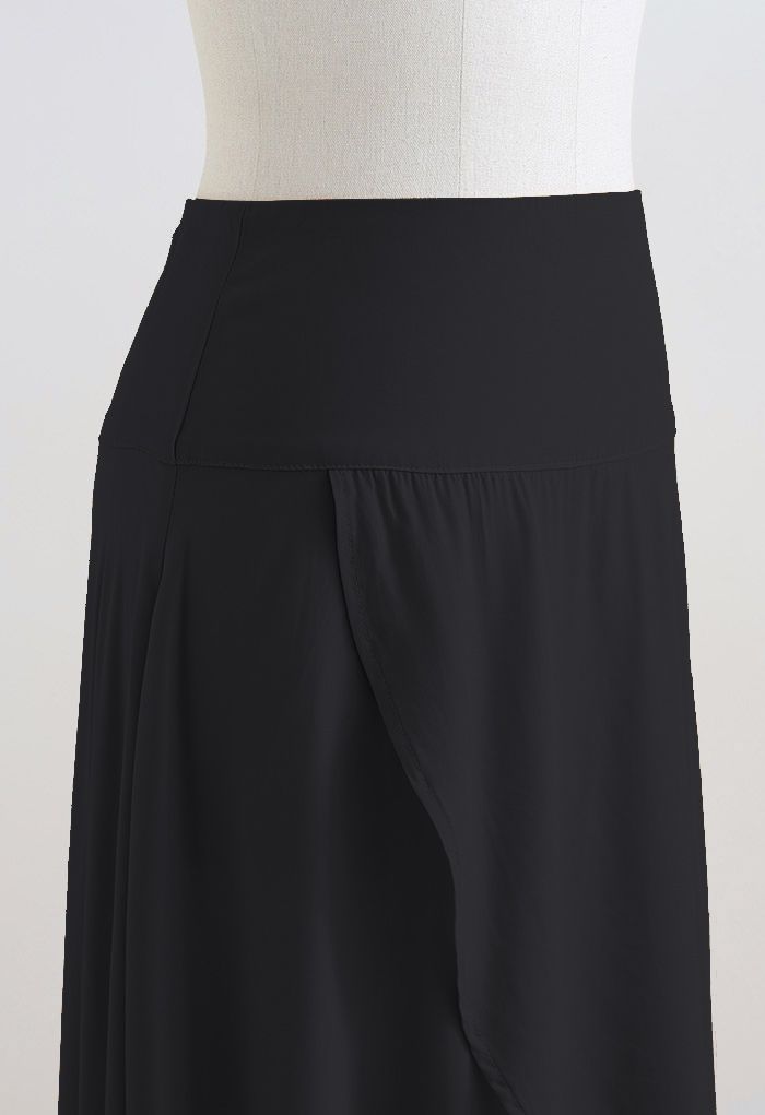 Lazy Summer Flap Front Hi-Lo Maxi Skirt in Black