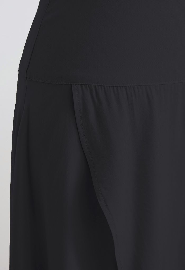 Lazy Summer Flap Front Hi-Lo Maxi Skirt in Black