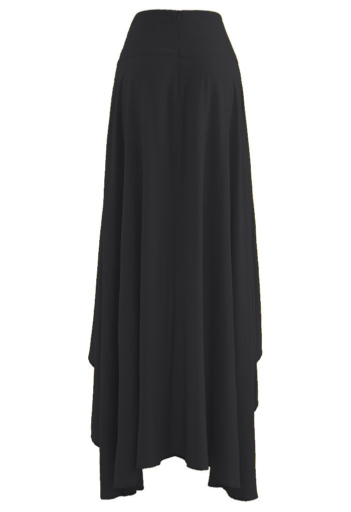 Lazy Summer Flap Front Hi-Lo Maxi Skirt in Black