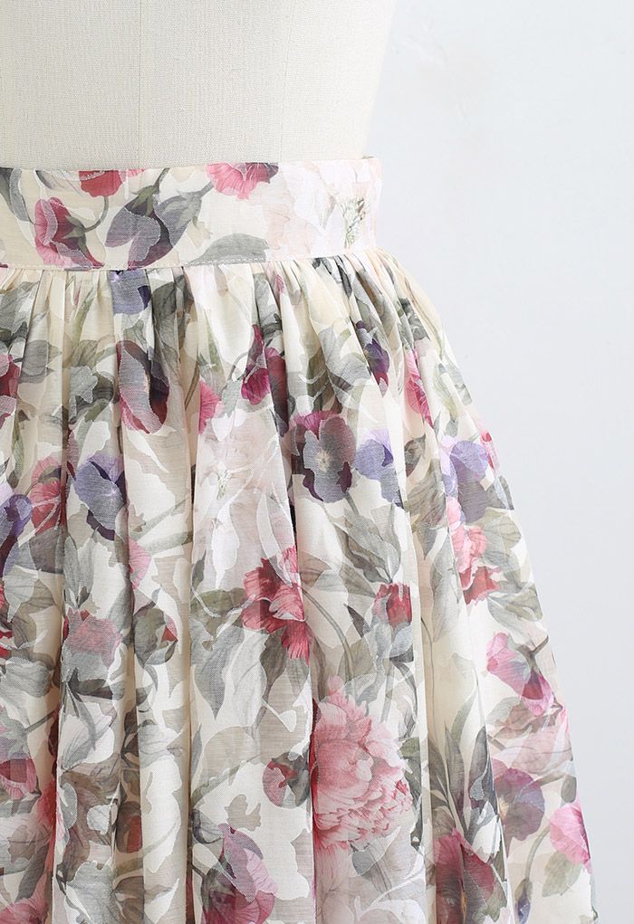 Fragrant Blossom Jacquard Organza Midi Skirt