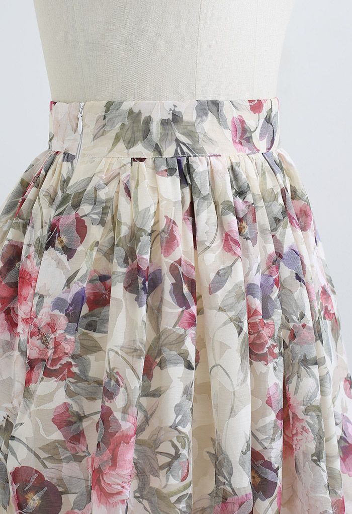Fragrant Blossom Jacquard Organza Midi Skirt