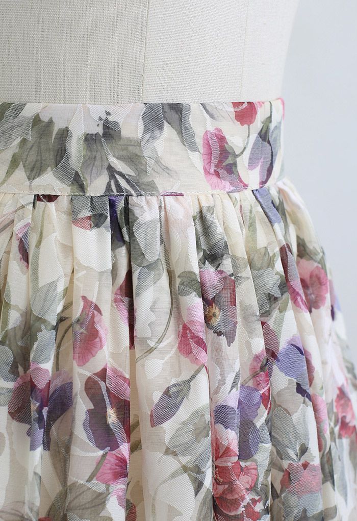 Fragrant Blossom Jacquard Organza Midi Skirt
