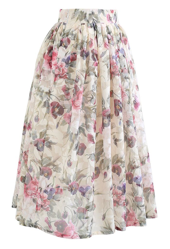 Fragrant Blossom Jacquard Organza Midi Skirt