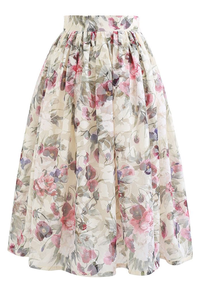 Fragrant Blossom Jacquard Organza Midi Skirt