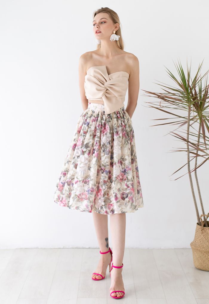 Fragrant Blossom Jacquard Organza Midi Skirt