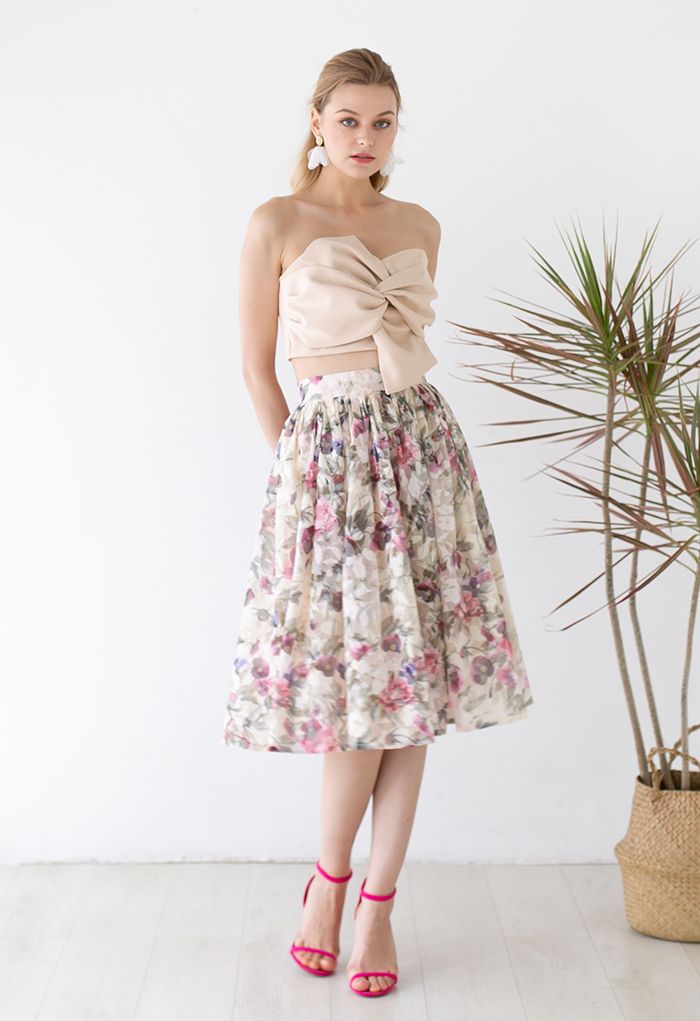 Fragrant Blossom Jacquard Organza Midi Skirt