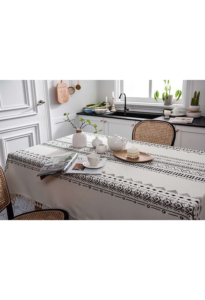 Bohemian Tassel Edge Rectangular Tablecloth