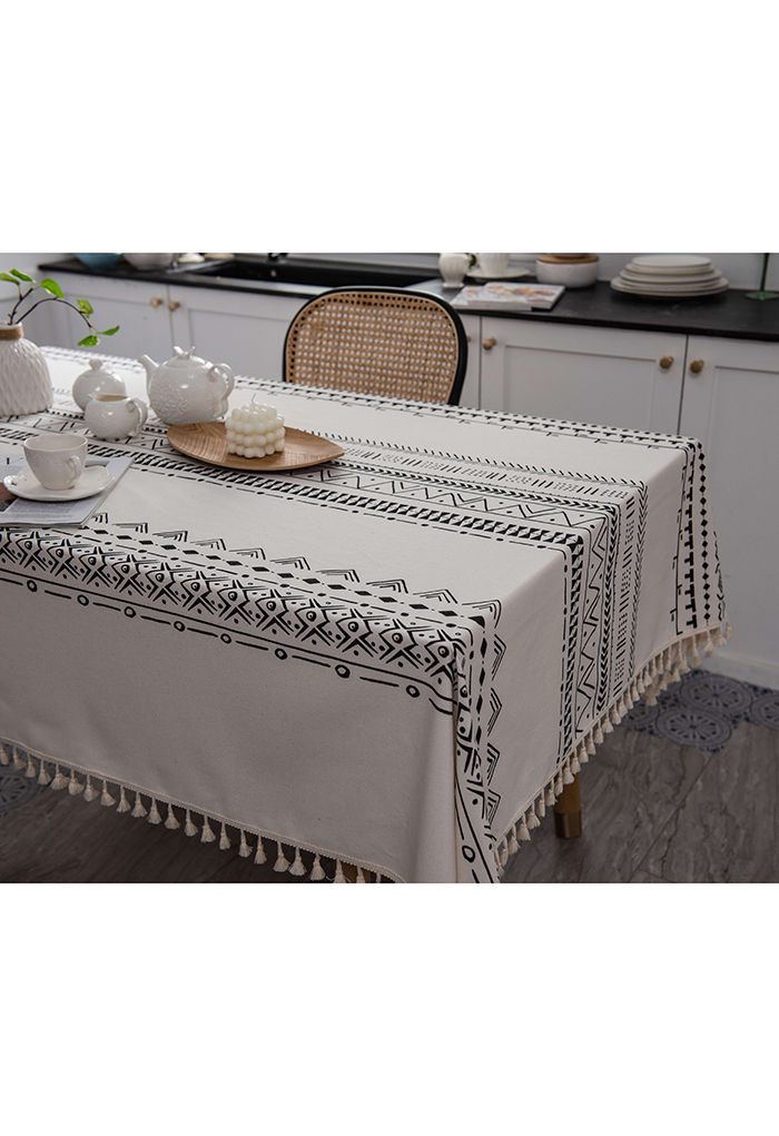 Bohemian Tassel Edge Rectangular Tablecloth