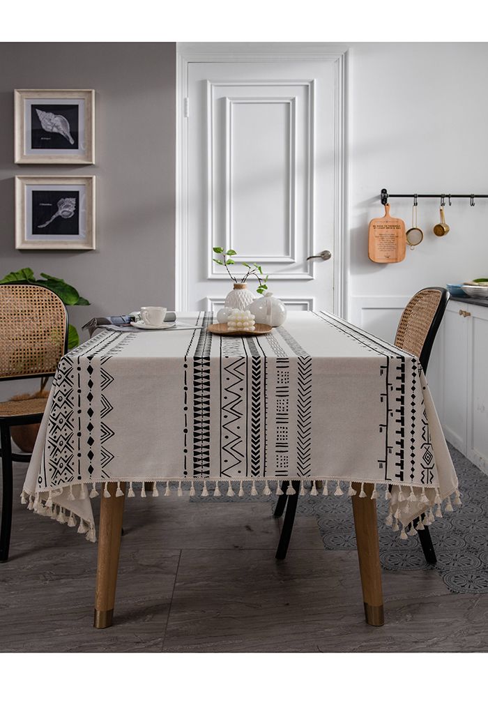 Bohemian Tassel Edge Rectangular Tablecloth
