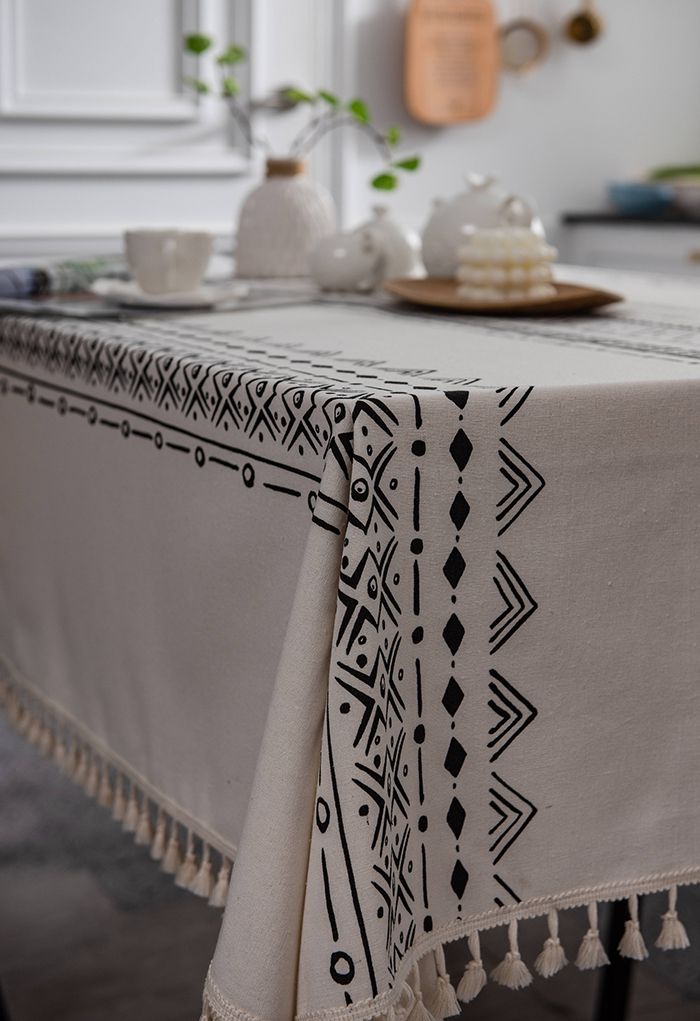 Bohemian Tassel Edge Rectangular Tablecloth