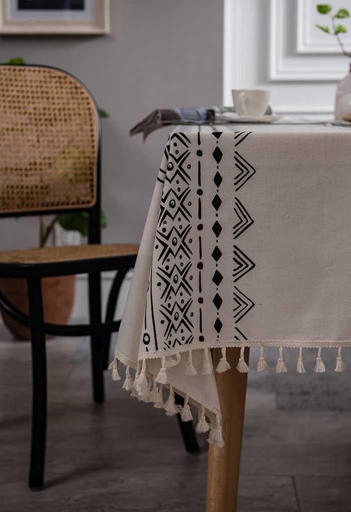 Bohemian Tassel Edge Rectangular Tablecloth