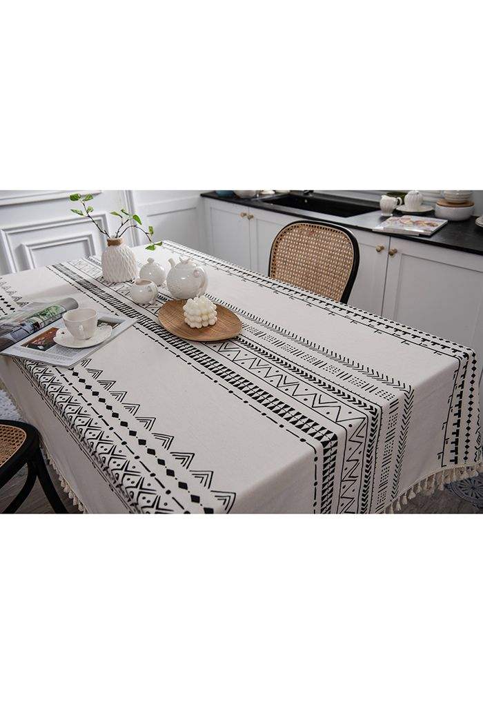 Bohemian Tassel Edge Rectangular Tablecloth