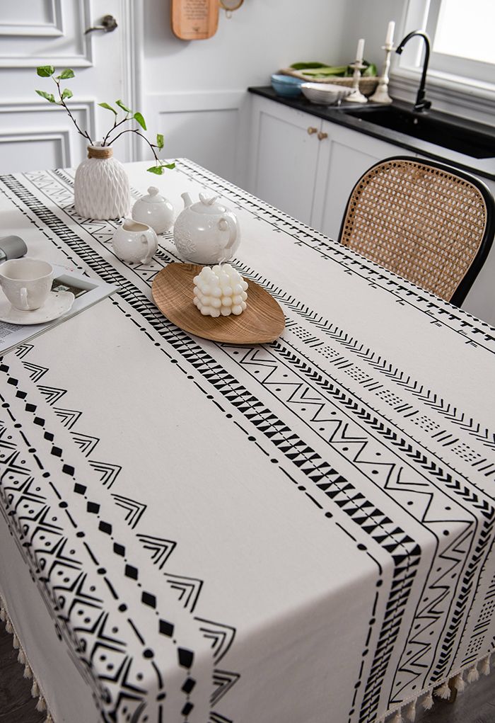 Bohemian Tassel Edge Rectangular Tablecloth