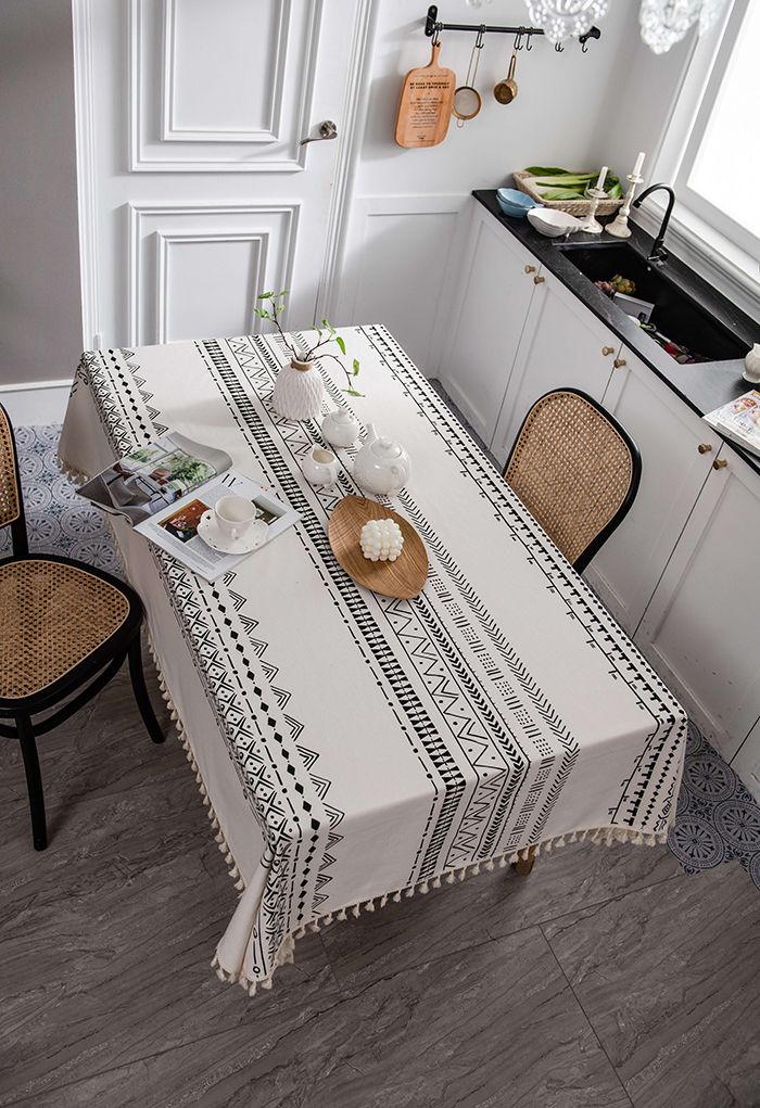 Bohemian Tassel Edge Rectangular Tablecloth