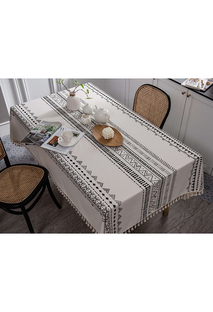 Bohemian Tassel Edge Rectangular Tablecloth