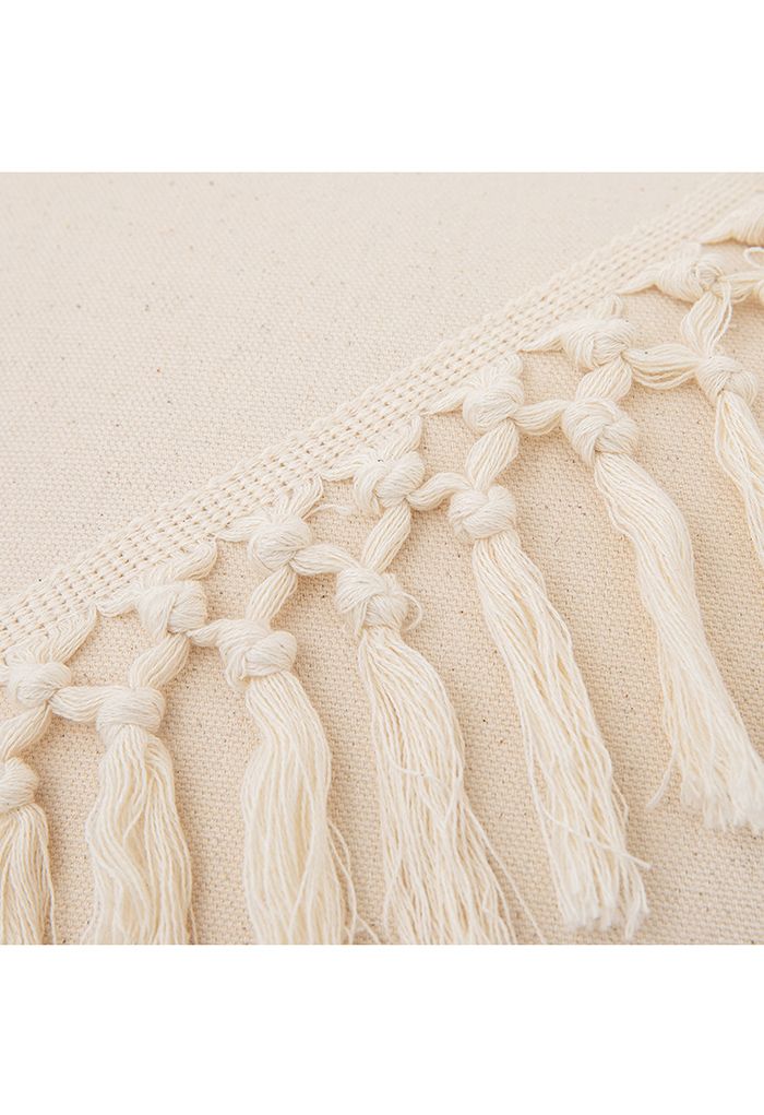 Creamy Tassel Sackcloth Cushion Cover