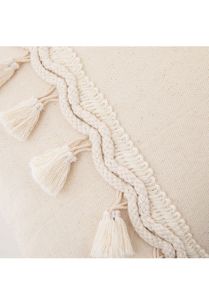 Creamy Tassel Sackcloth Cushion Cover