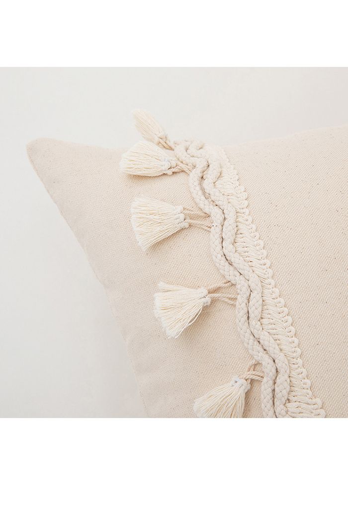 Creamy Tassel Sackcloth Cushion Cover