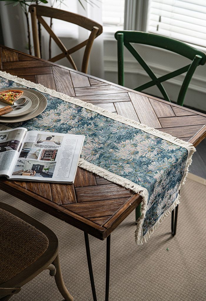 Marguerite Oil Painting Fringed Edge Table Runner