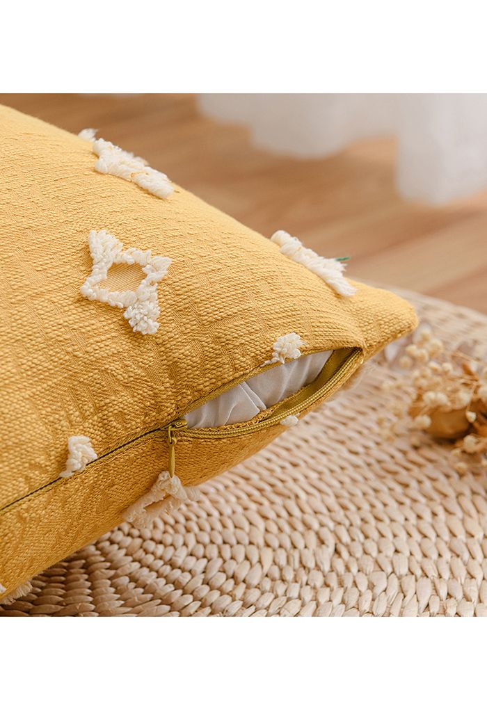 Yellow Woven Tufted Cushion Cover