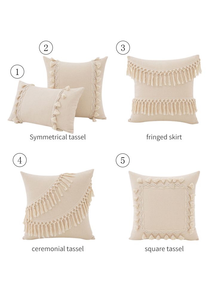 Creamy Tassel Sackcloth Cushion Cover