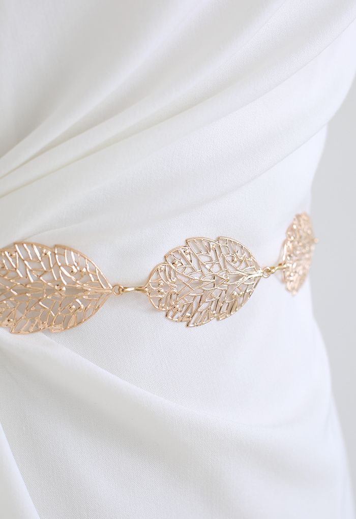 Golden Leaf-Shape Metal Chain Belt