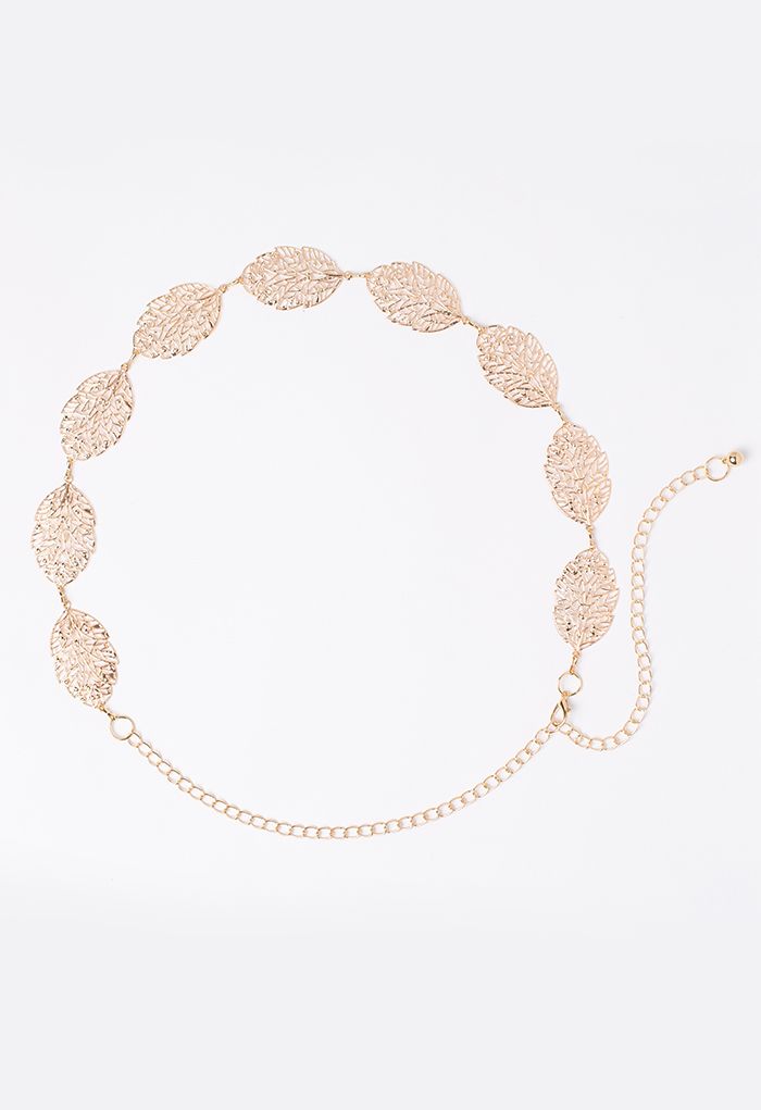 Golden Leaf-Shape Metal Chain Belt