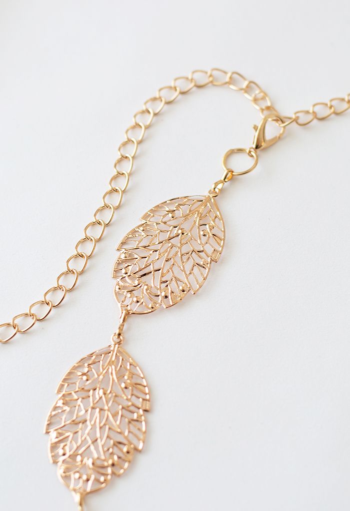 Golden Leaf-Shape Metal Chain Belt