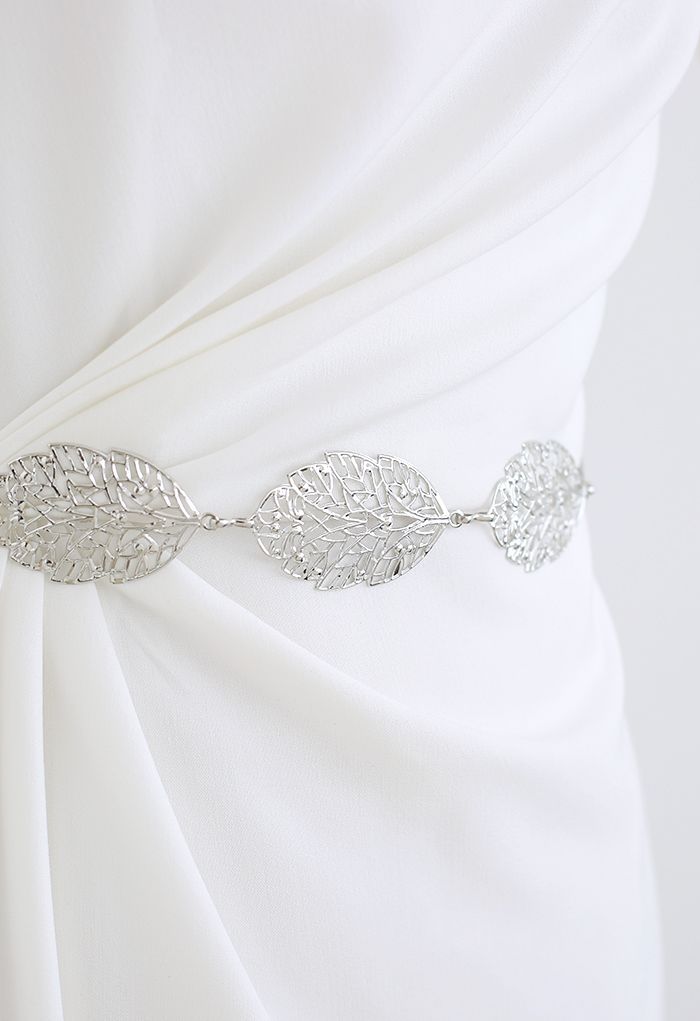 Silver Leaf-Shape Metal Chain Belt