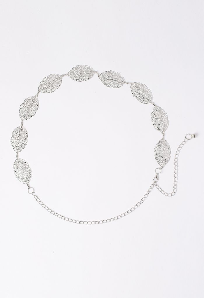 Silver Leaf-Shape Metal Chain Belt