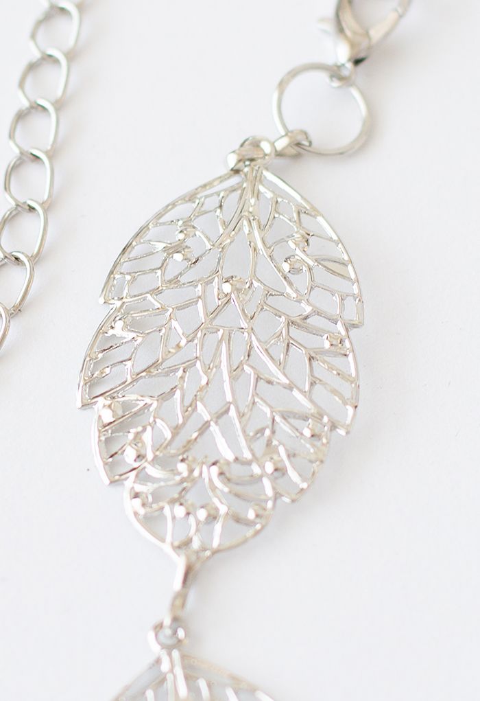 Silver Leaf-Shape Metal Chain Belt