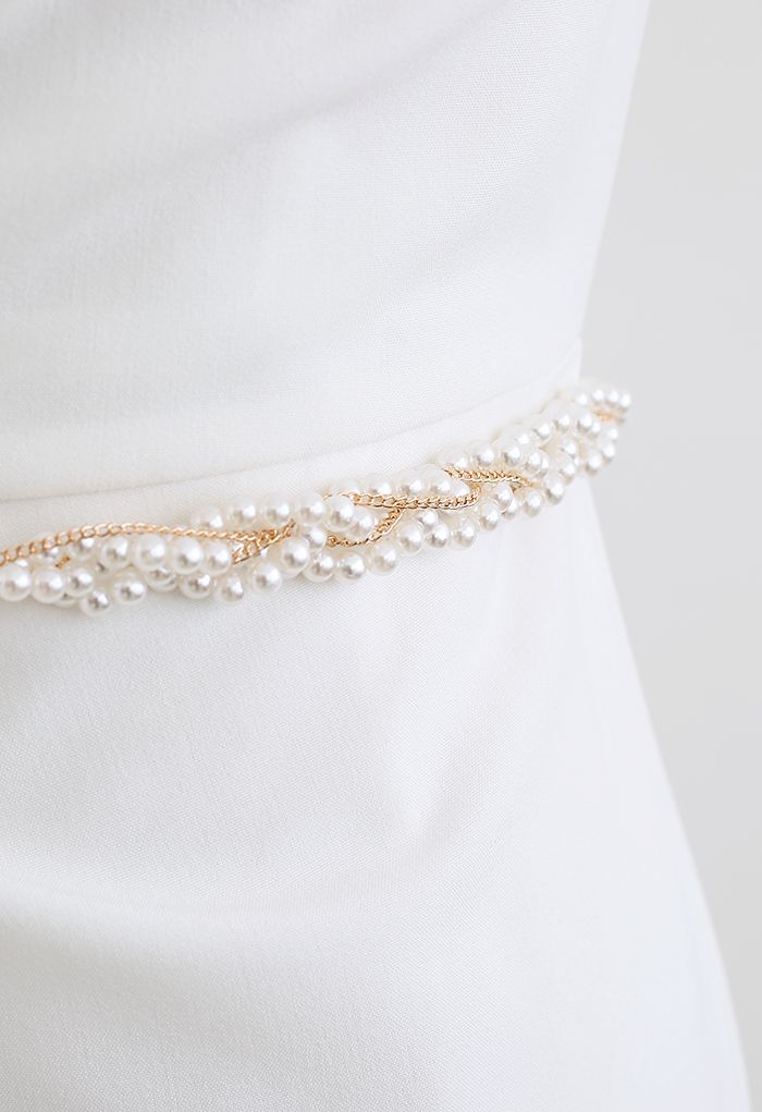 Pearl Beading Metal Chain Belt