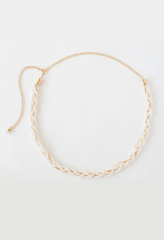 Pearl Beading Metal Chain Belt