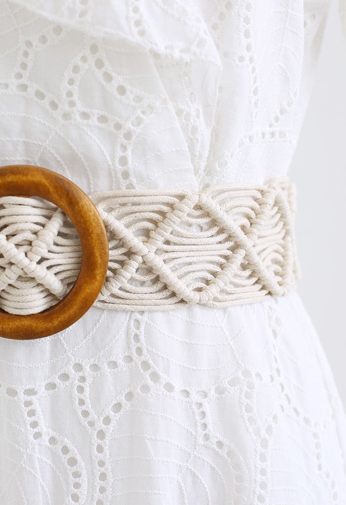 Boho Rattan Braided Belt in Ivory