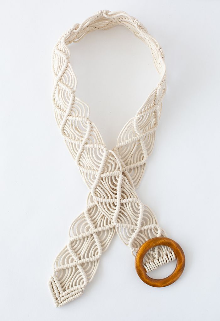 Boho Rattan Braided Belt in Ivory