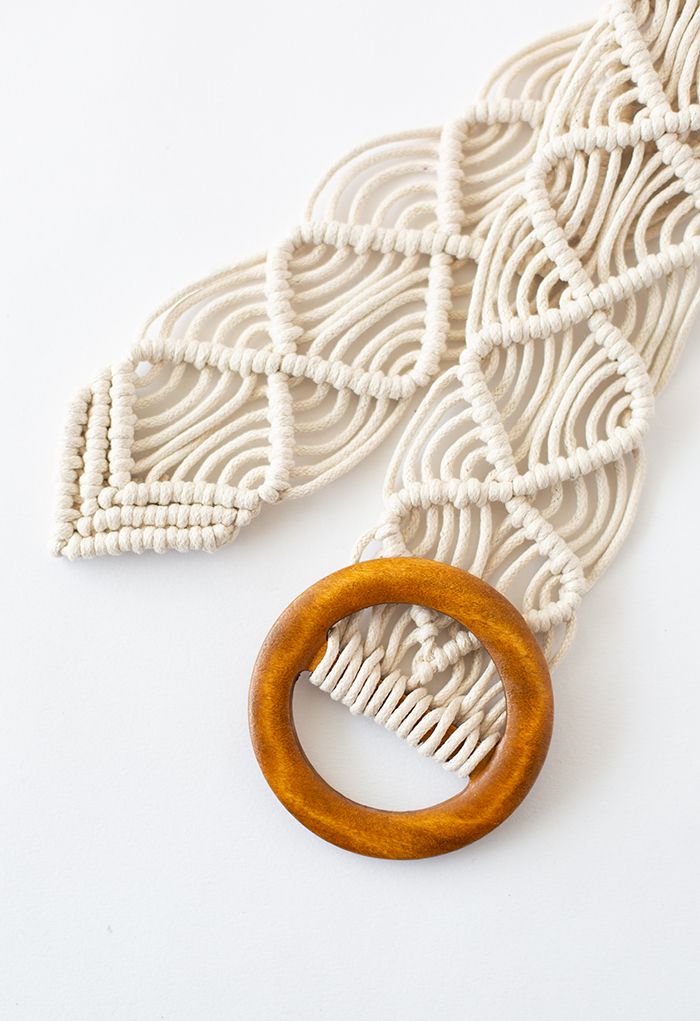 Boho Rattan Braided Belt in Ivory