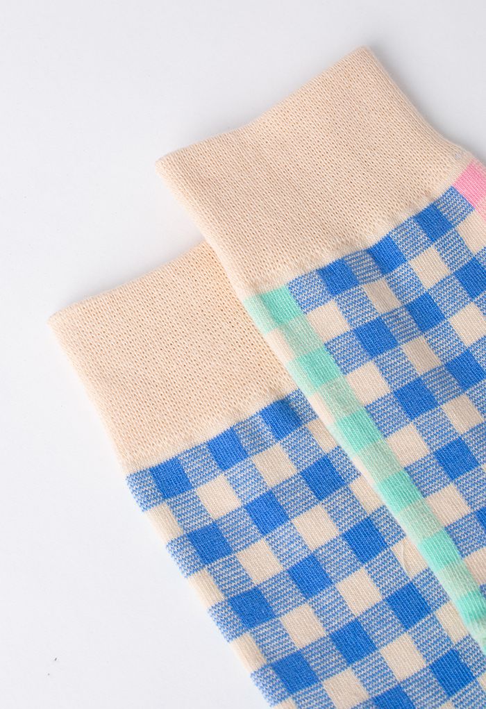 Contrast Gingham Jacquard Crew Socks