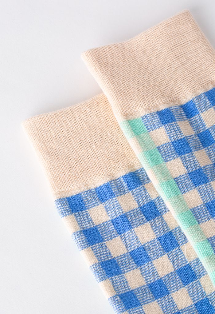Contrast Gingham Jacquard Crew Socks