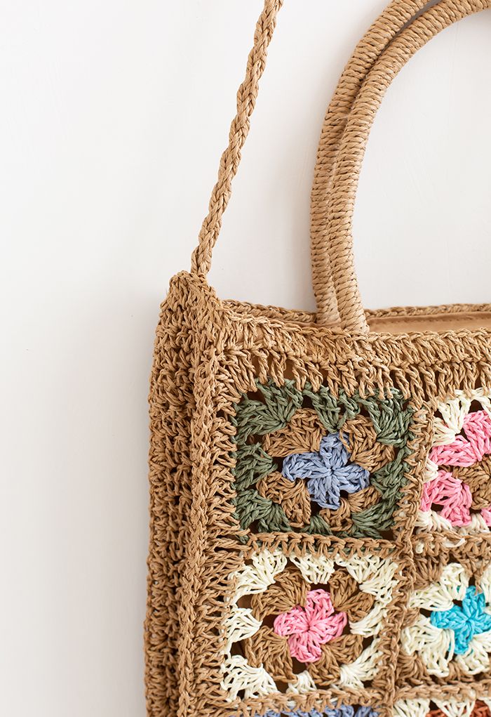 Colored Flower Woven Straw Bag