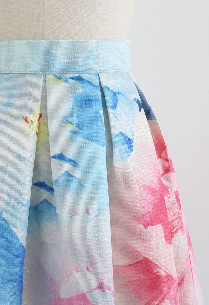 Bloom in Watercolor Printed Midi Skirt 