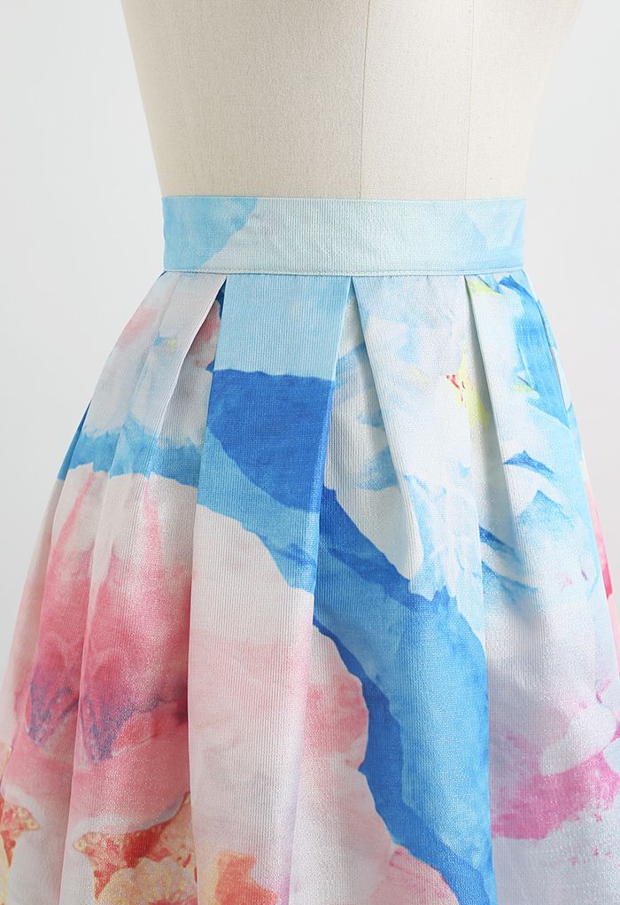 Bloom in Watercolor Printed Midi Skirt 