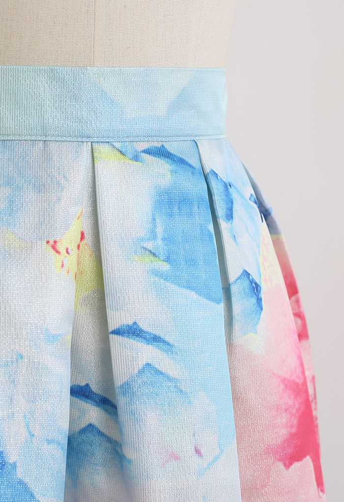 Bloom in Watercolor Printed Midi Skirt 