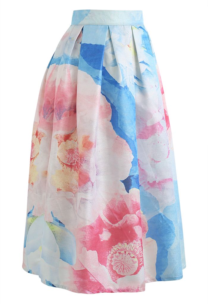 Bloom in Watercolor Printed Midi Skirt 