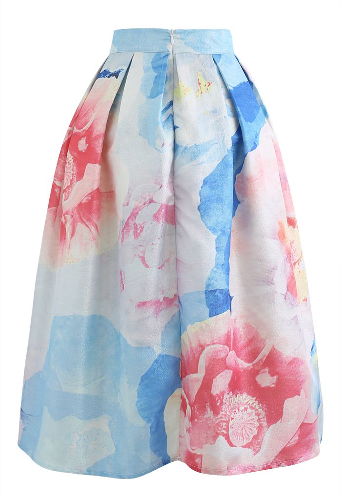 Bloom in Watercolor Printed Midi Skirt 