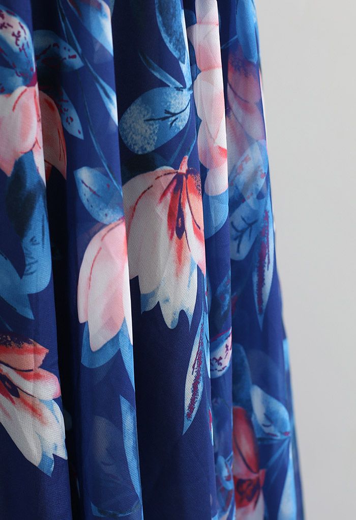 Blush Lotus Chiffon Maxi Skirt in Indigo