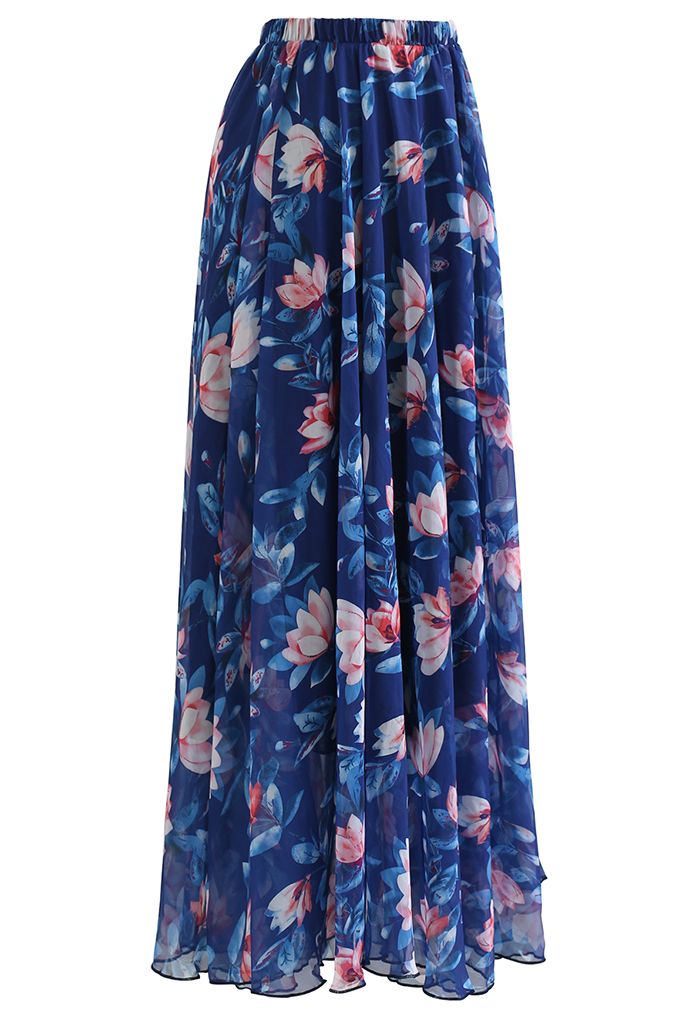 Blush Lotus Chiffon Maxi Skirt in Indigo