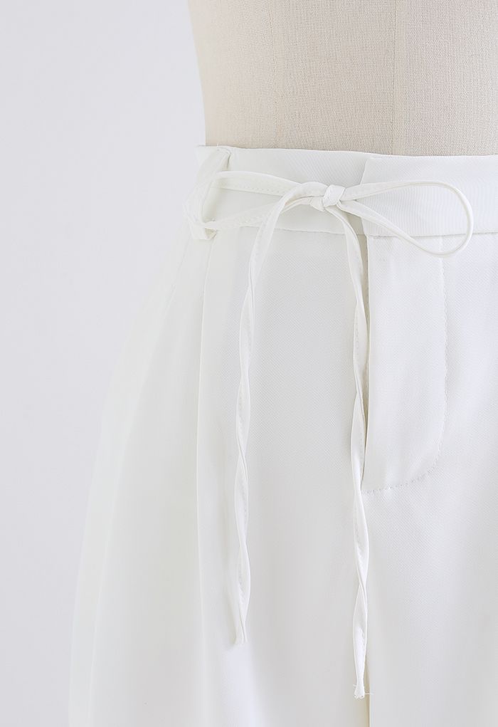 Self-Tie String Side Pocket Shorts in White
