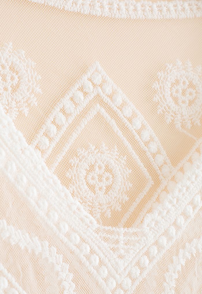 Geometric Embroidered Tassel Drawstring Cover Up